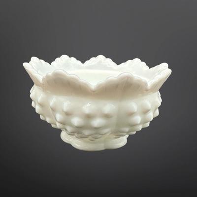 Fenton Milk Glass Hobnail Ruffled Bowl