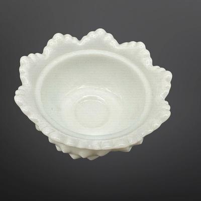Fenton Milk Glass Hobnail Ruffled Bowl