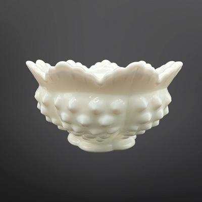 Fenton Milk Glass Hobnail Ruffled Bowl