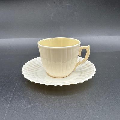 Belleek Ireland Basketweave Creamer & Cup and Saucer