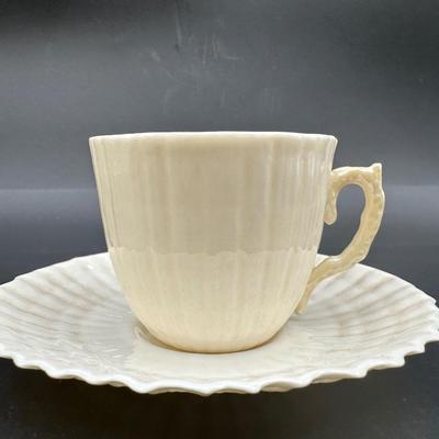 Belleek Ireland Basketweave Creamer & Cup and Saucer