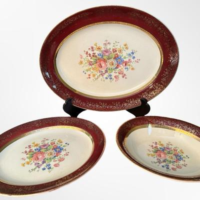 Salem Century Dinnerware Set, 23K Gold Encrusted, Red & Floral Pattern