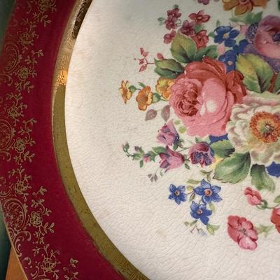 Salem Century Dinnerware Set, 23K Gold Encrusted, Red & Floral Pattern