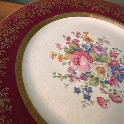 Salem Century Dinnerware Set, 23K Gold Encrusted, Red & Floral Pattern
