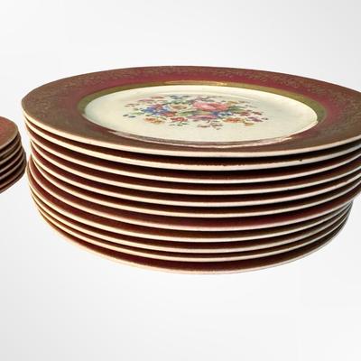 Salem Century Dinnerware Set, 23K Gold Encrusted, Red & Floral Pattern