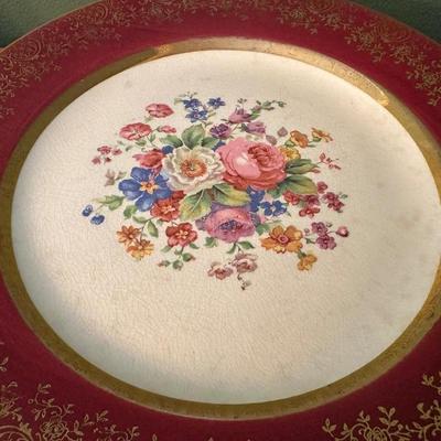 Salem Century Dinnerware Set, 23K Gold Encrusted, Red & Floral Pattern