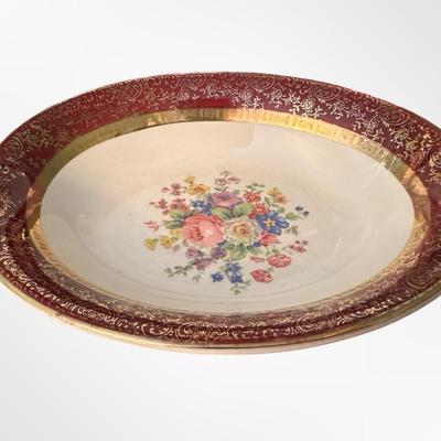 Salem Century Dinnerware Set, 23K Gold Encrusted, Red & Floral Pattern