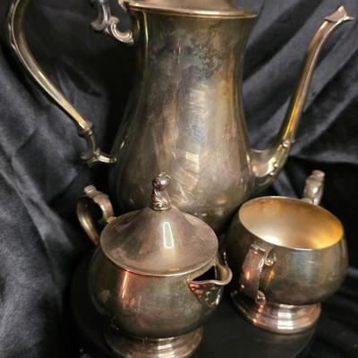 Vintage Silver-Plated Coffee & Tea Service Set – Unmarked 3-Piece Collection with Ornate Handles and Timeless Patina