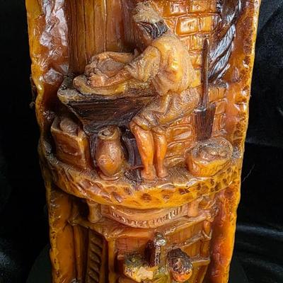 Vintage German Hand-Carved “Bäcker” Candle by Johann Gunter – 3D Wax Sculpture Depicting Baker’s Workshop, Walldürn-Baden