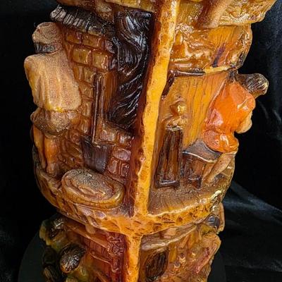 Vintage German Hand-Carved “Bäcker” Candle by Johann Gunter – 3D Wax Sculpture Depicting Baker’s Workshop, Walldürn-Baden