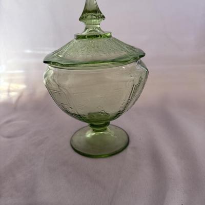 Sale Photo Thumbnail #215: Green, depression glass covered candy dish
