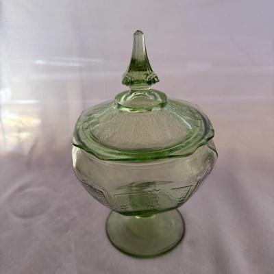 Sale Photo Thumbnail #214: Green, depression glass covered candy dish