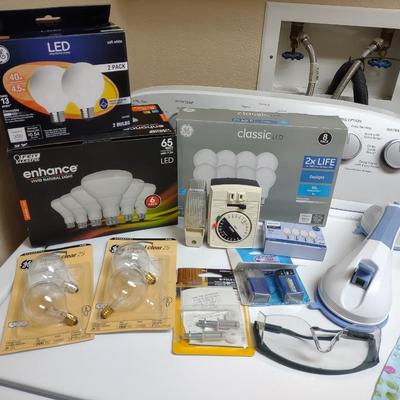 LIGHT BULBS, QUILTED THROW, BASKET AND MORE