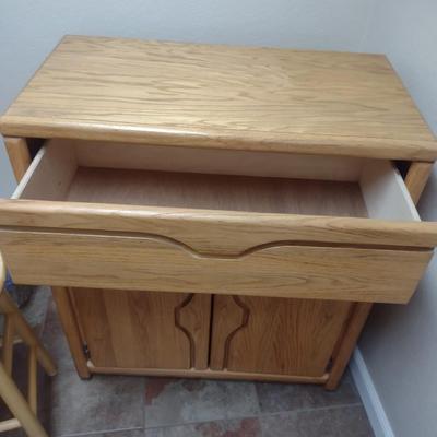 OAK STOOL AND CABINET WITH A DRAWER