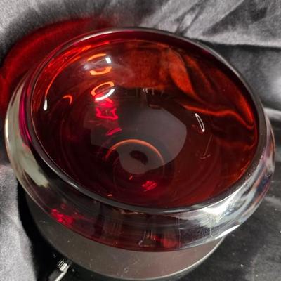 Vintage Ruby Red Heavy Glass Flared Bowl – Mid-Century Modern Teleflora-Style Centerpiece