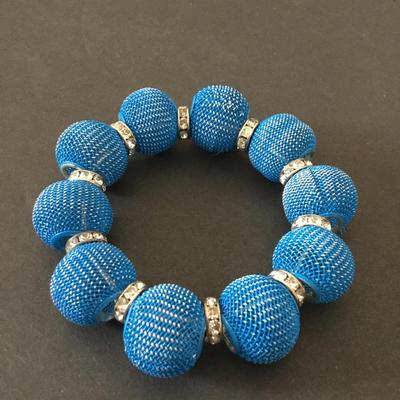 Cute vintage blue and silver metal ball stretch bracelet cute fun