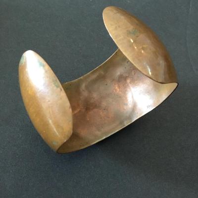 Vintage, Mexican bronze cuff, abalone, shell, inlay, copper, and brass cuff