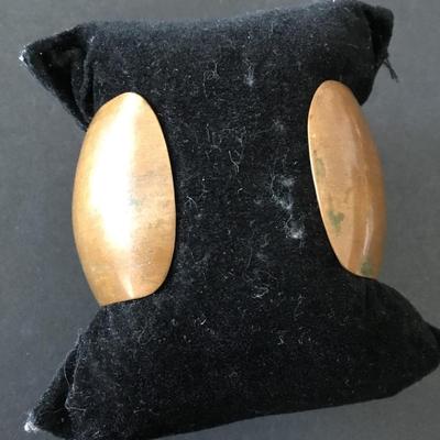 Vintage, Mexican bronze cuff, abalone, shell, inlay, copper, and brass cuff