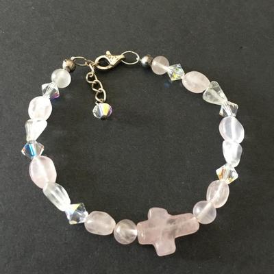 Light pink crystal rose quartz, bead bracelet, very beautiful