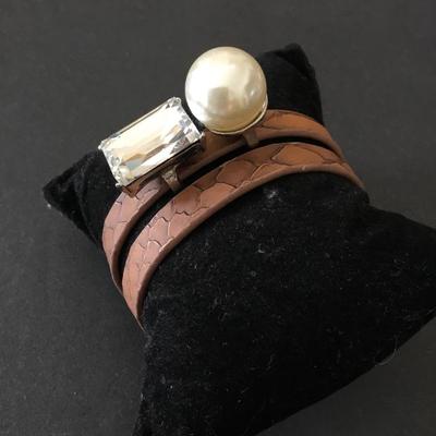 Super cute, faux leather rhinestone, faux, pearl wrap bracelet