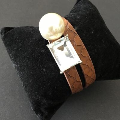 Super cute, faux leather rhinestone, faux, pearl wrap bracelet