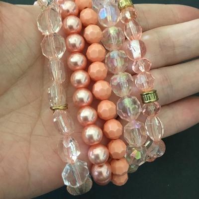 Vintage faux, glass, light peach stretch bracelets