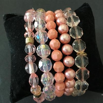 Vintage faux, glass, light peach stretch bracelets