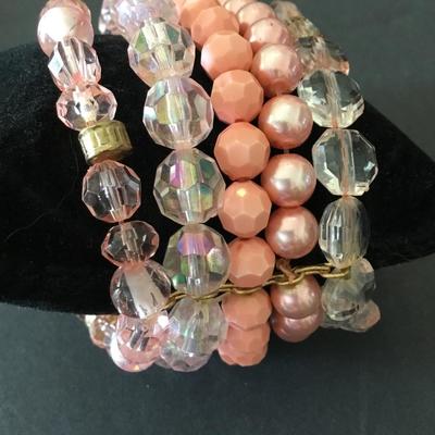 Vintage faux, glass, light peach stretch bracelets