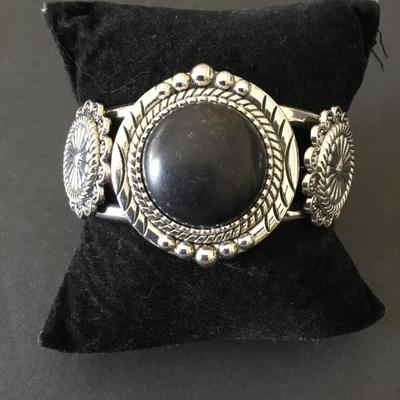 Silver tone faux stone cuff bracelet