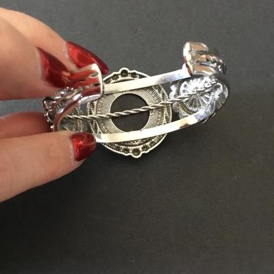 Silver tone faux stone cuff bracelet