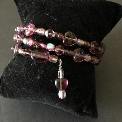 Super cute light, purple glass, bead, wrap, bracelet, heart charm