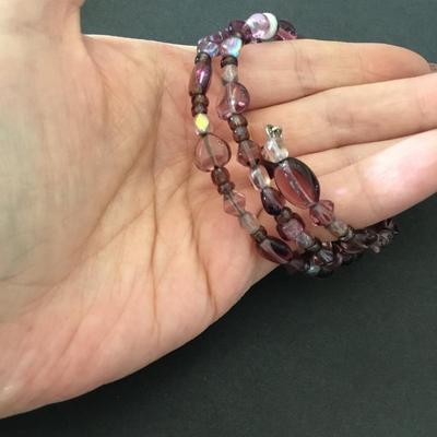 Super cute light, purple glass, bead, wrap, bracelet, heart charm
