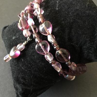 Super cute light, purple glass, bead, wrap, bracelet, heart charm