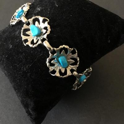Vintage Silvertone, flower, turquoise, gemstone chips