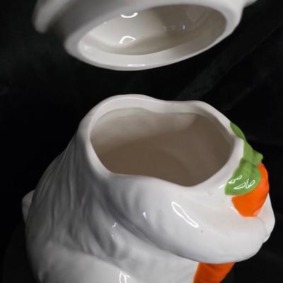 Vintage Ceramic Bunny Cookie Jar – White Rabbit with Carrot – 12” Collectible Spring Kitchen Decor