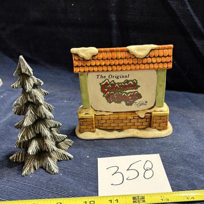 Vintage Lefton Colonial Village Sign and Tree