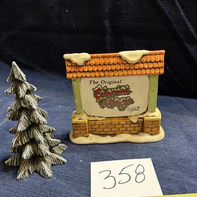 Vintage Lefton Colonial Village Sign and Tree