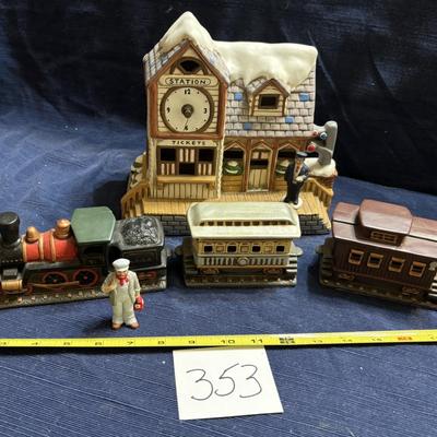 Vintage Lefton Colonial Village Train Station and Train Set
