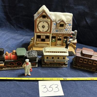 Vintage Lefton Colonial Village Train Station and Train Set