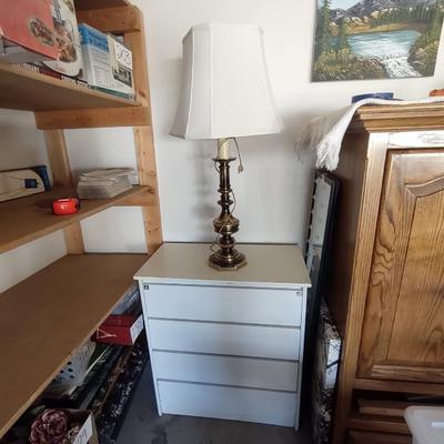 SMALLER 4 DRAWER CHEST AND A BRASS BASE LAMP
