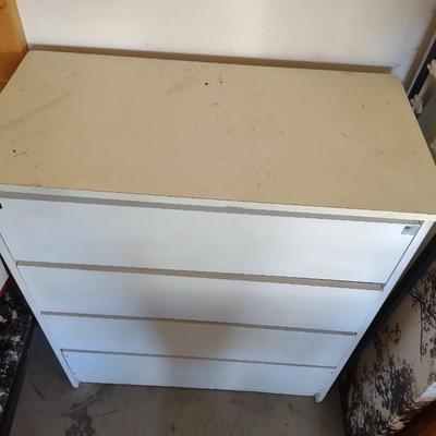 SMALLER 4 DRAWER CHEST AND A BRASS BASE LAMP