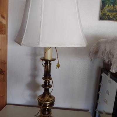 SMALLER 4 DRAWER CHEST AND A BRASS BASE LAMP