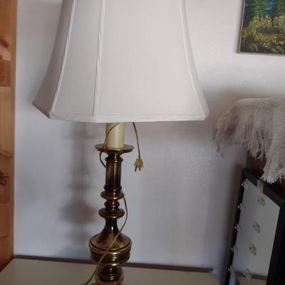 SMALLER 4 DRAWER CHEST AND A BRASS BASE LAMP