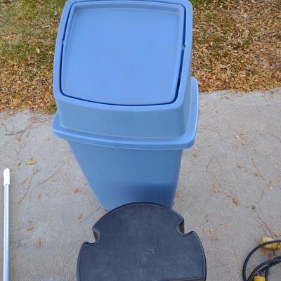 TRASH CAN, STEP STOOL, BROOMS AND MORE