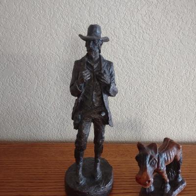 HAND CARVED WOODEN COWBOY AND HORSE