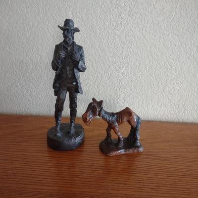 HAND CARVED WOODEN COWBOY AND HORSE