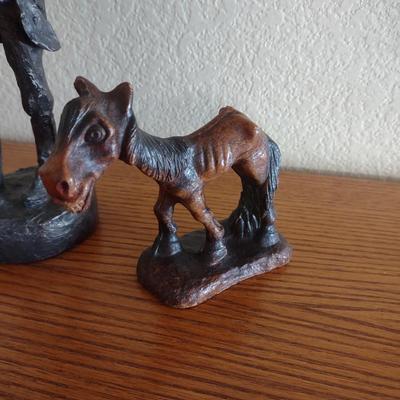 HAND CARVED WOODEN COWBOY AND HORSE