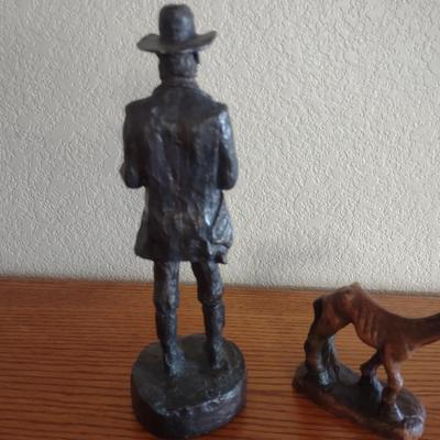 HAND CARVED WOODEN COWBOY AND HORSE