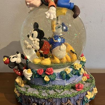 Vintage 90s Disney Mickey Mouse and Friends Musical Glitter Snow Globe Plays Zip-A-Dee-Doo-Dah 7.5”h
