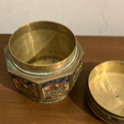 Antique Chinese Cloisonné Enamel Lidded Hexagonal Vessel and Scalloped Bowl